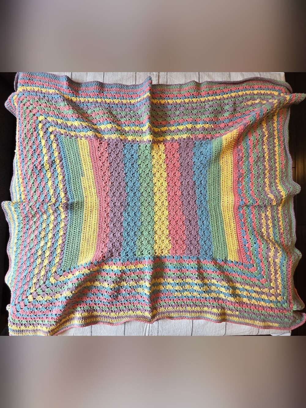 Handmade Rainbow Pastel Crochet Throw Blanket 32x38 Inches Lap Size